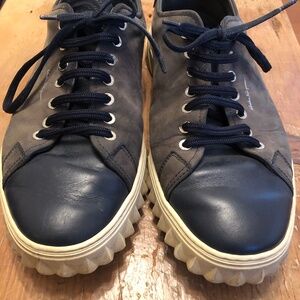 Salvatore Ferragamo Cube Leather Suede Navy Sneakers Designer Men’s Size 12 M